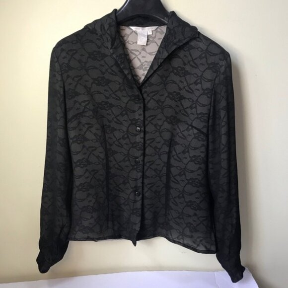 Annie Alexander Silk Lace Print Shirt Blouse Top Neutral Button Graphic Light S - Picture 1 of 12